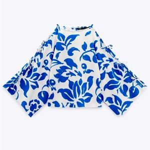 ZARA - Floral Tie Sleeve Top - Sz S